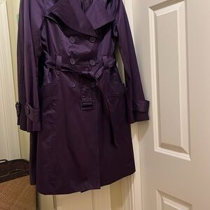 bebe small deep purple trench coat, sateen finish, excellent condition